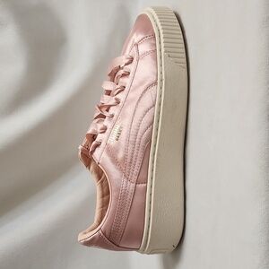 Puma Basket Pink Platform Satin Low Lace-up Sneaker (W Size 7.5)